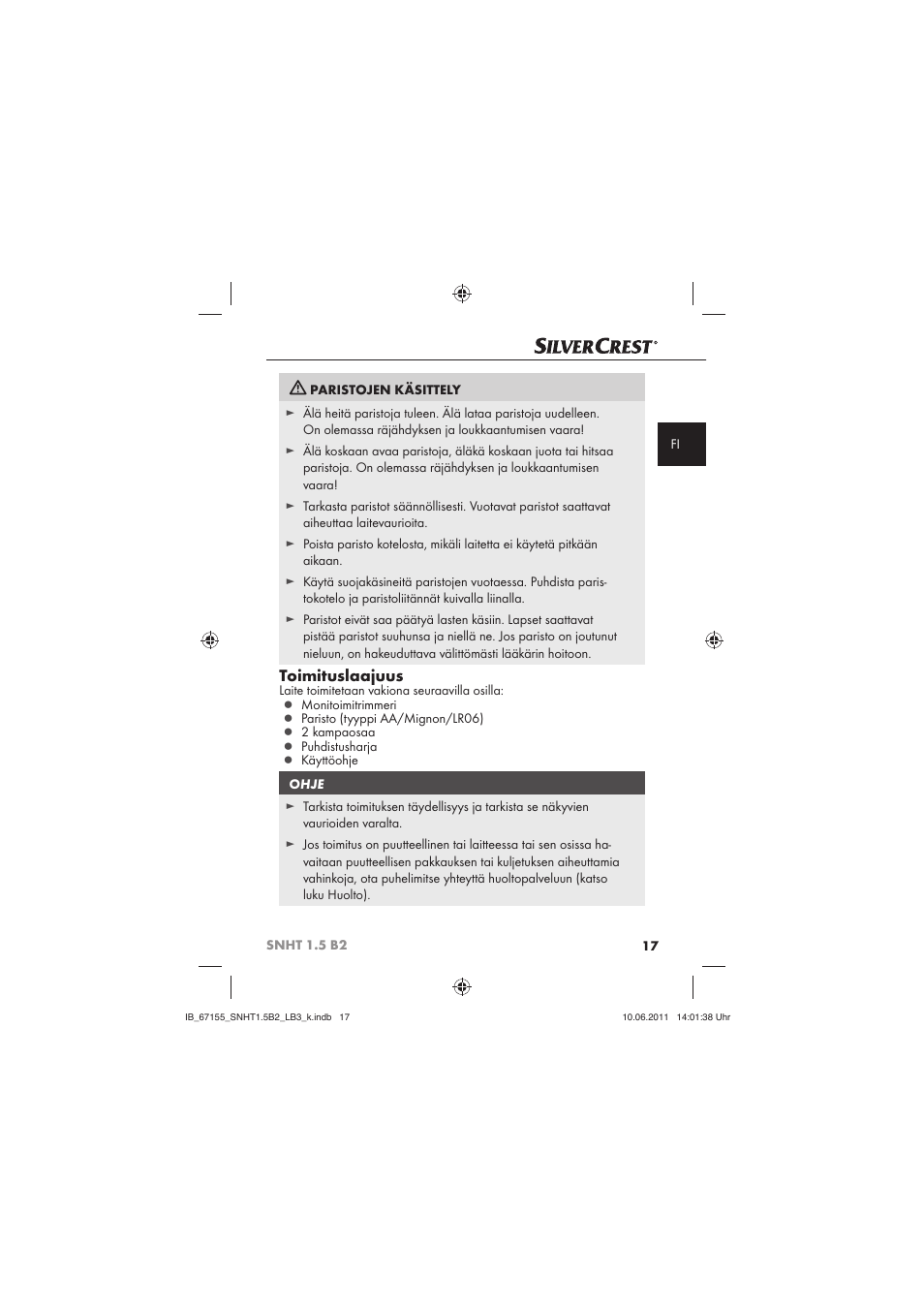 Toimituslaajuus | Silvercrest SNHT 1.5 B2 User Manual | Page 19 / 50
