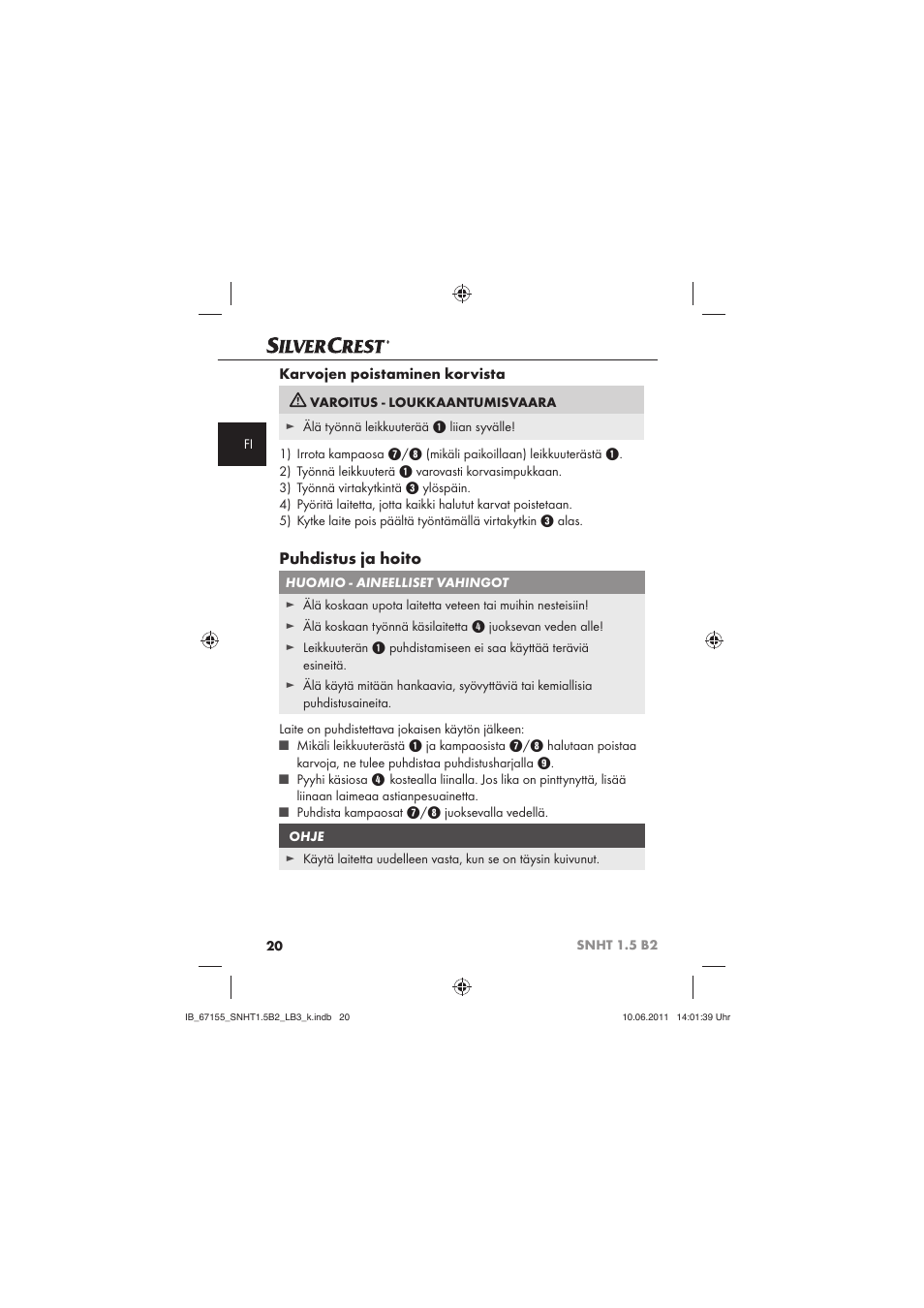 Puhdistus ja hoito | Silvercrest SNHT 1.5 B2 User Manual | Page 22 / 50