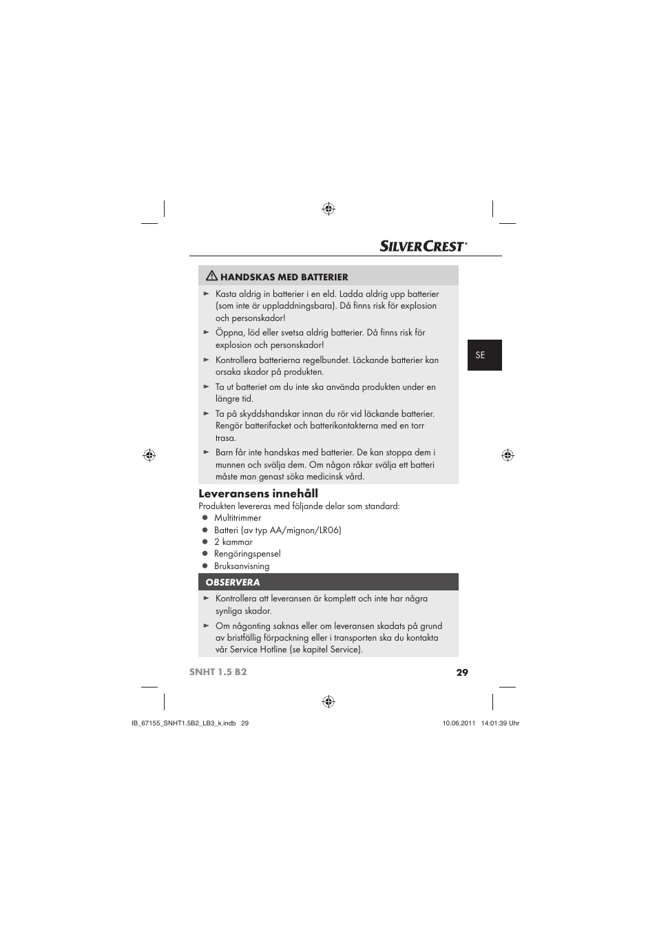 Leveransens innehåll | Silvercrest SNHT 1.5 B2 User Manual | Page 31 / 50