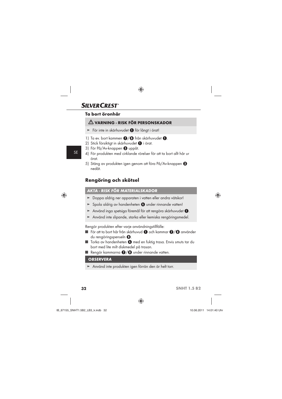 Rengöring och skötsel | Silvercrest SNHT 1.5 B2 User Manual | Page 34 / 50