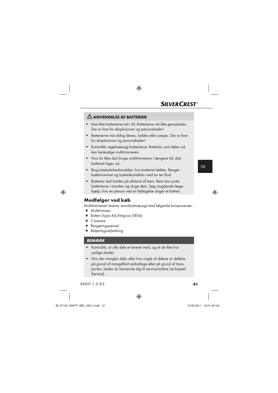 Medfølger ved køb | Silvercrest SNHT 1.5 B2 User Manual | Page 43 / 50