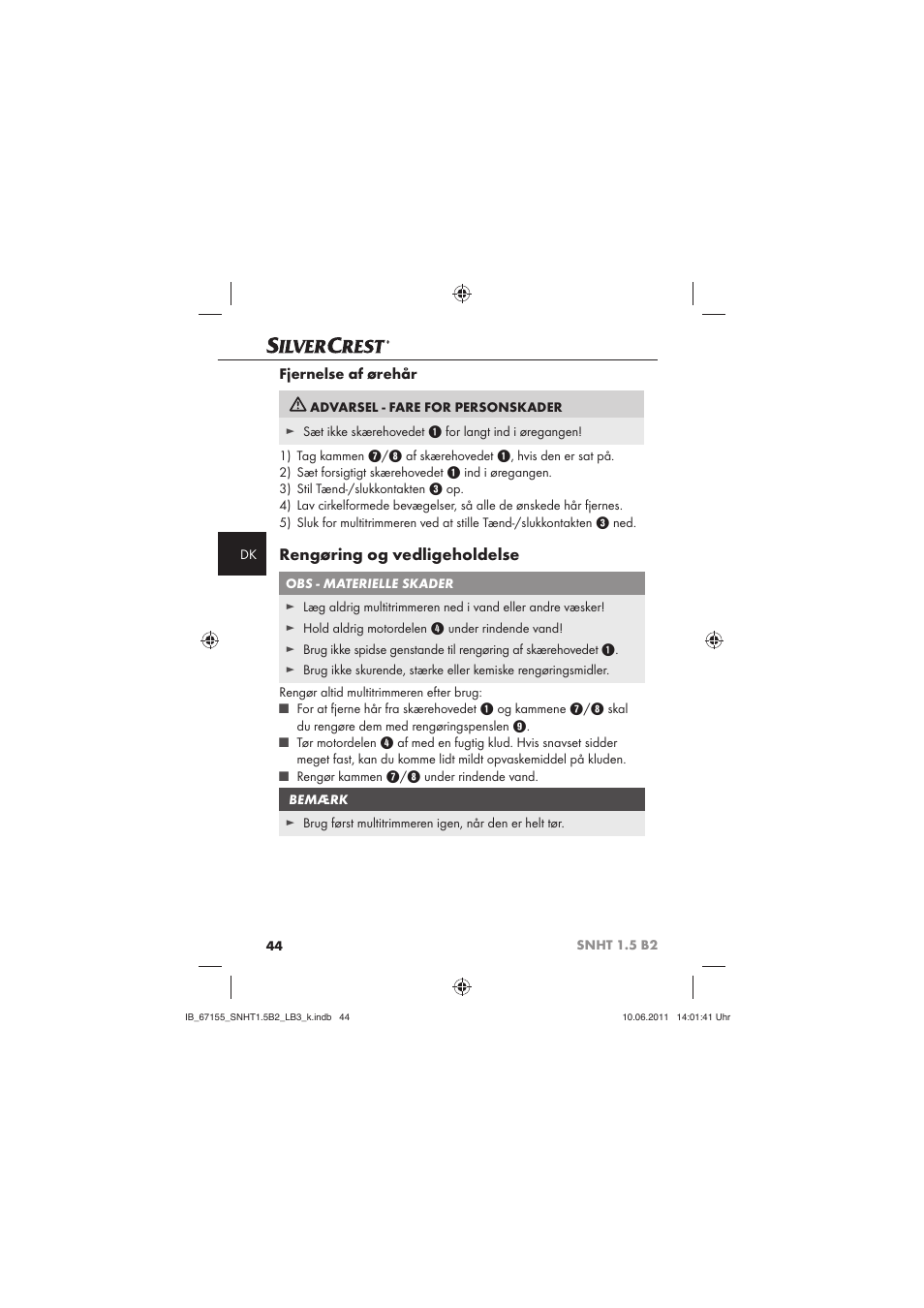 Rengøring og vedligeholdelse | Silvercrest SNHT 1.5 B2 User Manual | Page 46 / 50