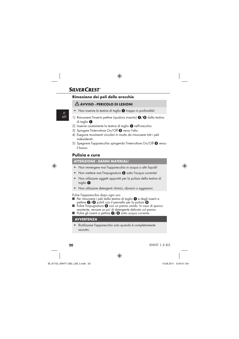 Pulizia e cura | Silvercrest SNHT 1.5 B2 User Manual | Page 22 / 50