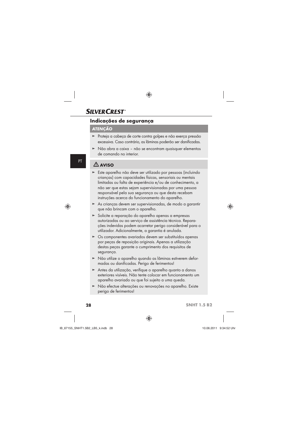 Indicações de segurança | Silvercrest SNHT 1.5 B2 User Manual | Page 30 / 50