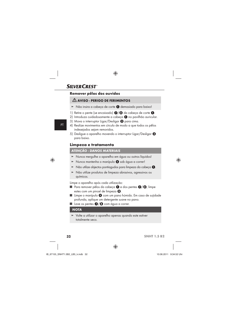 Limpeza e tratamento | Silvercrest SNHT 1.5 B2 User Manual | Page 34 / 50