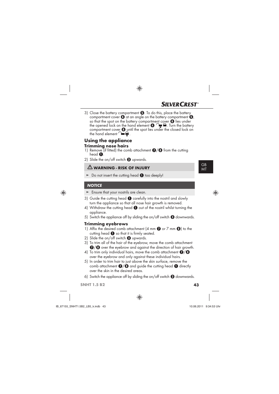 Using the appliance | Silvercrest SNHT 1.5 B2 User Manual | Page 45 / 50