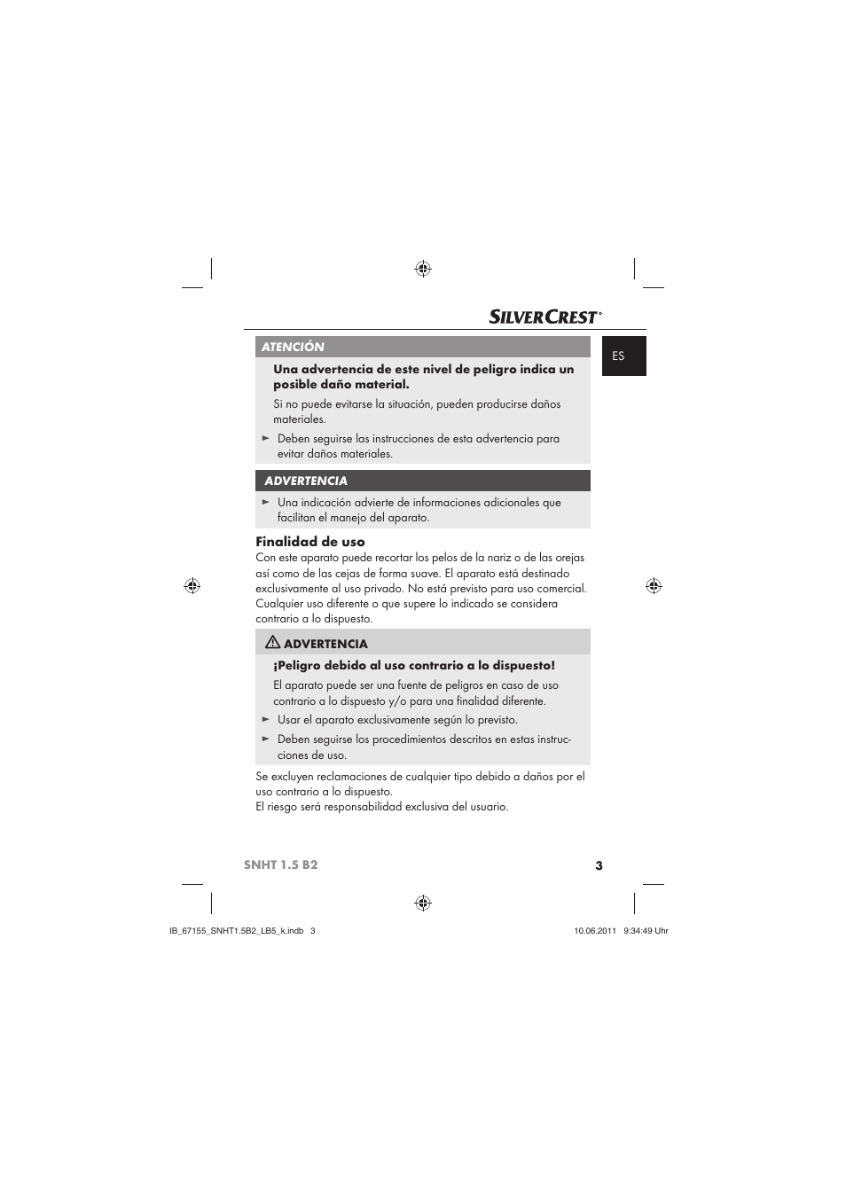 Finalidad de uso | Silvercrest SNHT 1.5 B2 User Manual | Page 5 / 50