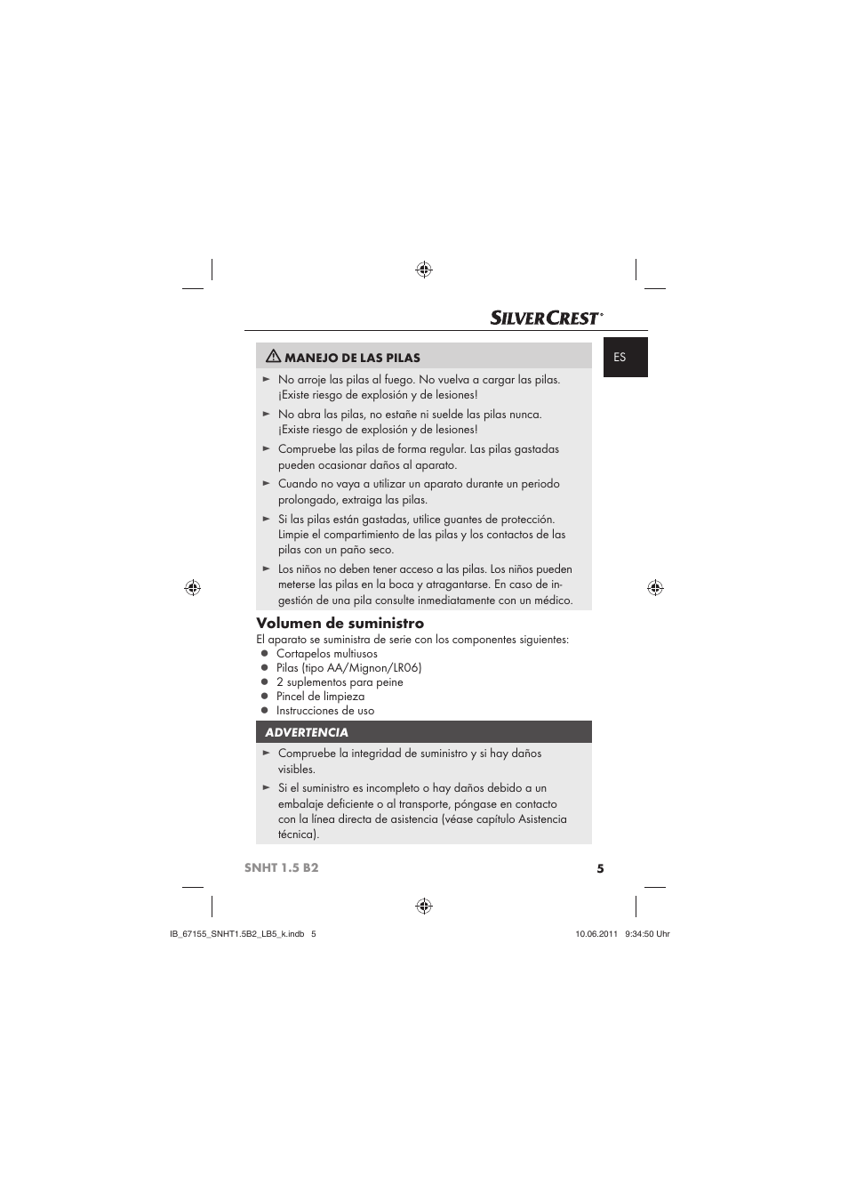 Volumen de suministro | Silvercrest SNHT 1.5 B2 User Manual | Page 7 / 50