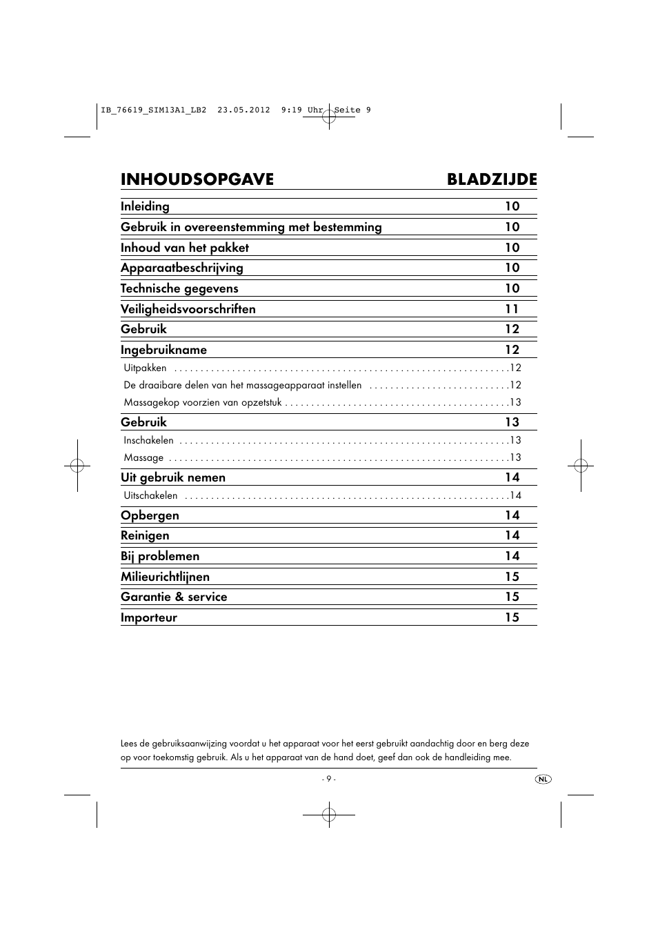 Inhoudsopgave bladzijde | Silvercrest SIM 13 A1 User Manual | Page 11 / 33