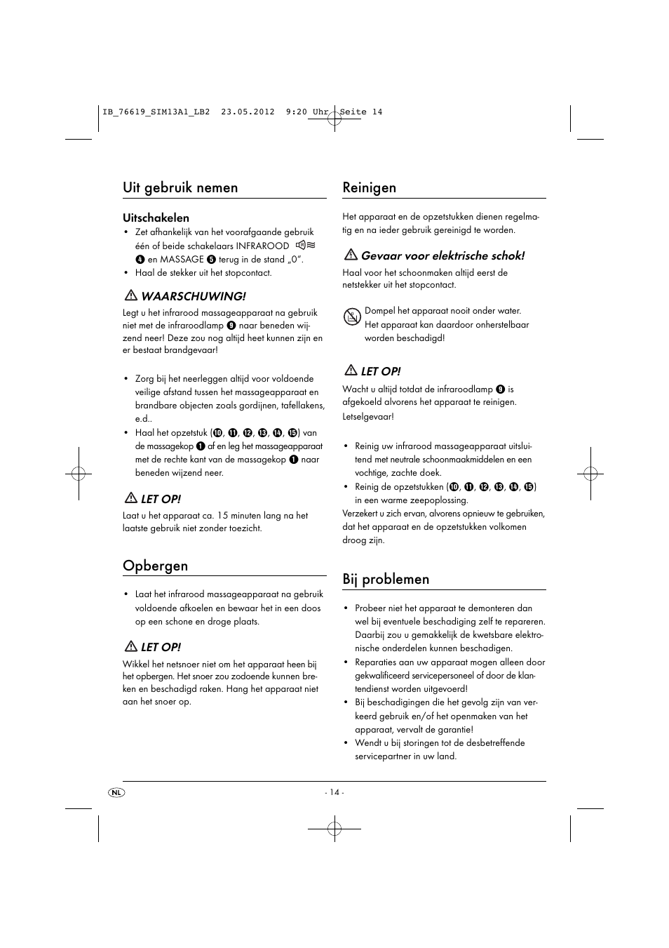 Uit gebruik nemen, Opbergen, Reinigen | Bij problemen | Silvercrest SIM 13 A1 User Manual | Page 16 / 33