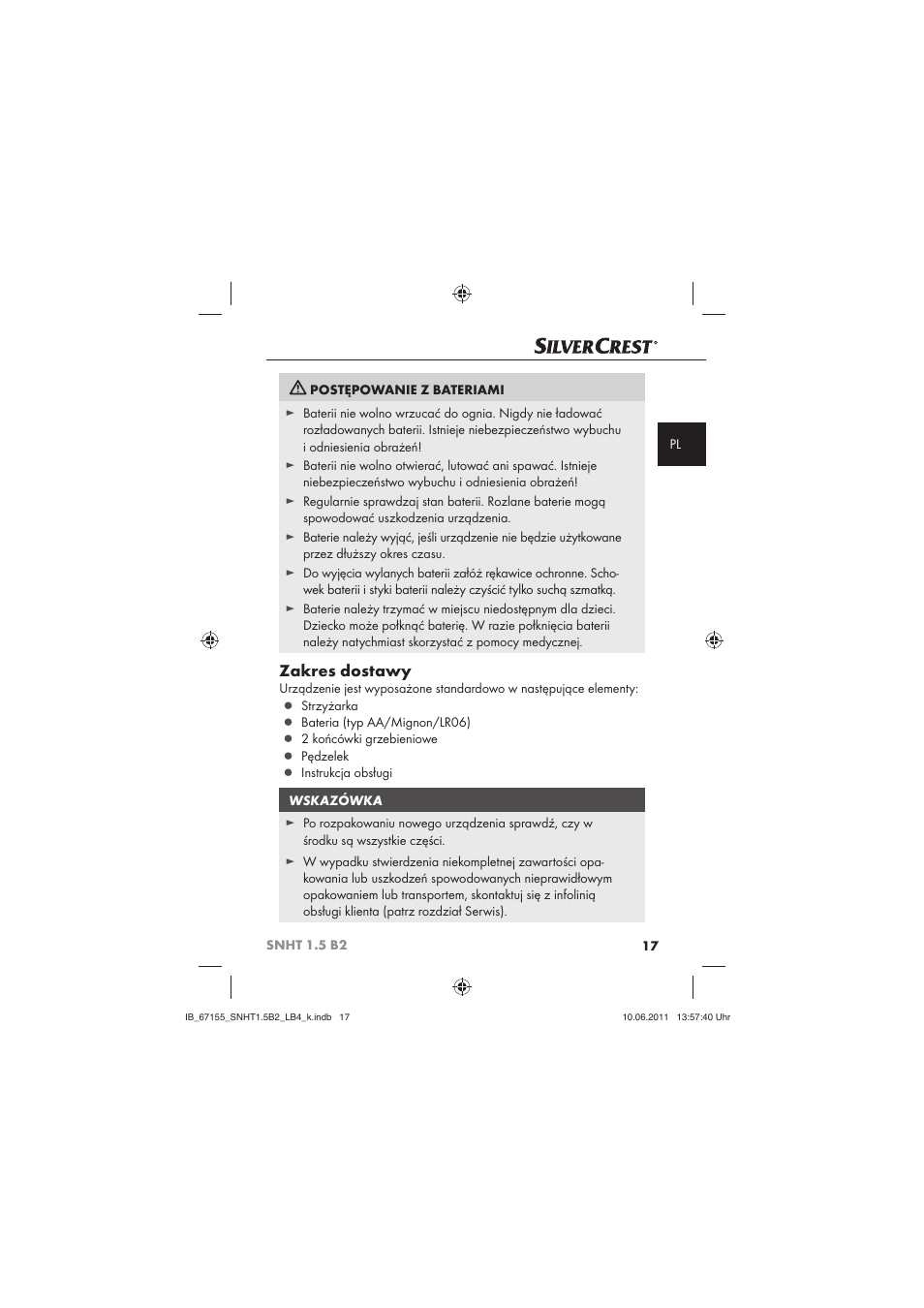 Zakres dostawy | Silvercrest SNHT 1.5 B2 User Manual | Page 19 / 74