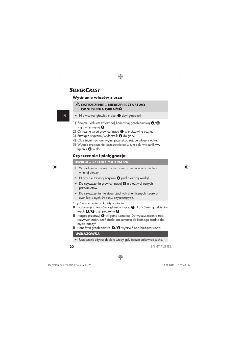 Czyszczenie i pielęgnacja | Silvercrest SNHT 1.5 B2 User Manual | Page 22 / 74