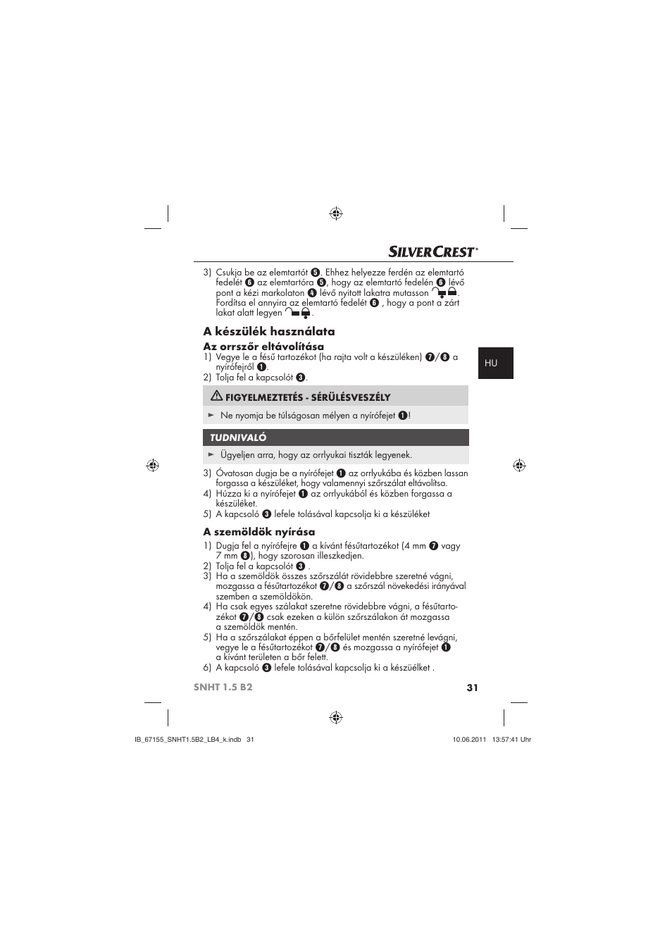 A készülék használata | Silvercrest SNHT 1.5 B2 User Manual | Page 33 / 74