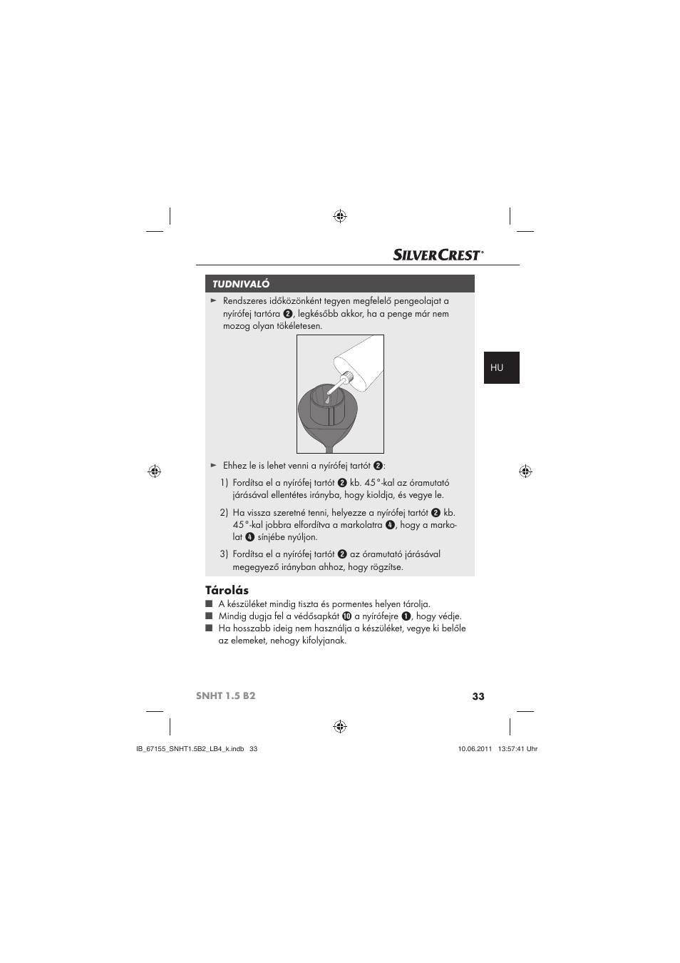 Tárolás | Silvercrest SNHT 1.5 B2 User Manual | Page 35 / 74