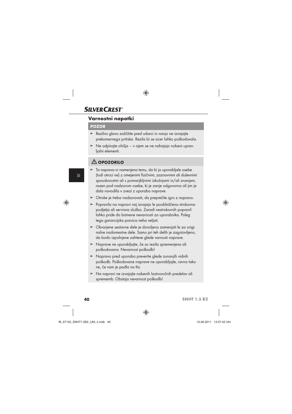 Varnostni napotki | Silvercrest SNHT 1.5 B2 User Manual | Page 42 / 74