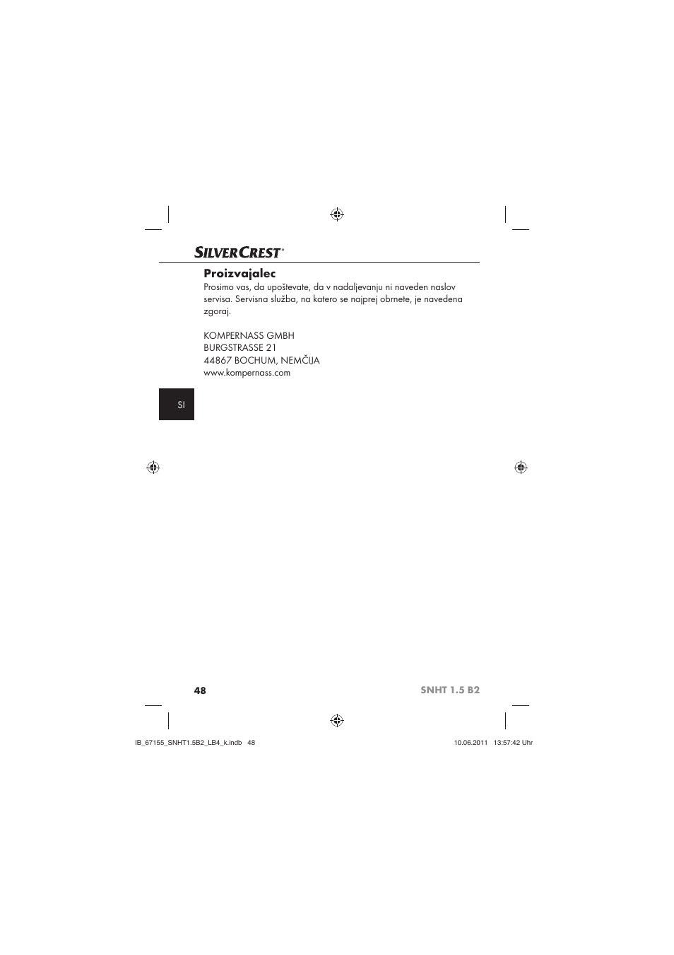 Proizvajalec | Silvercrest SNHT 1.5 B2 User Manual | Page 50 / 74