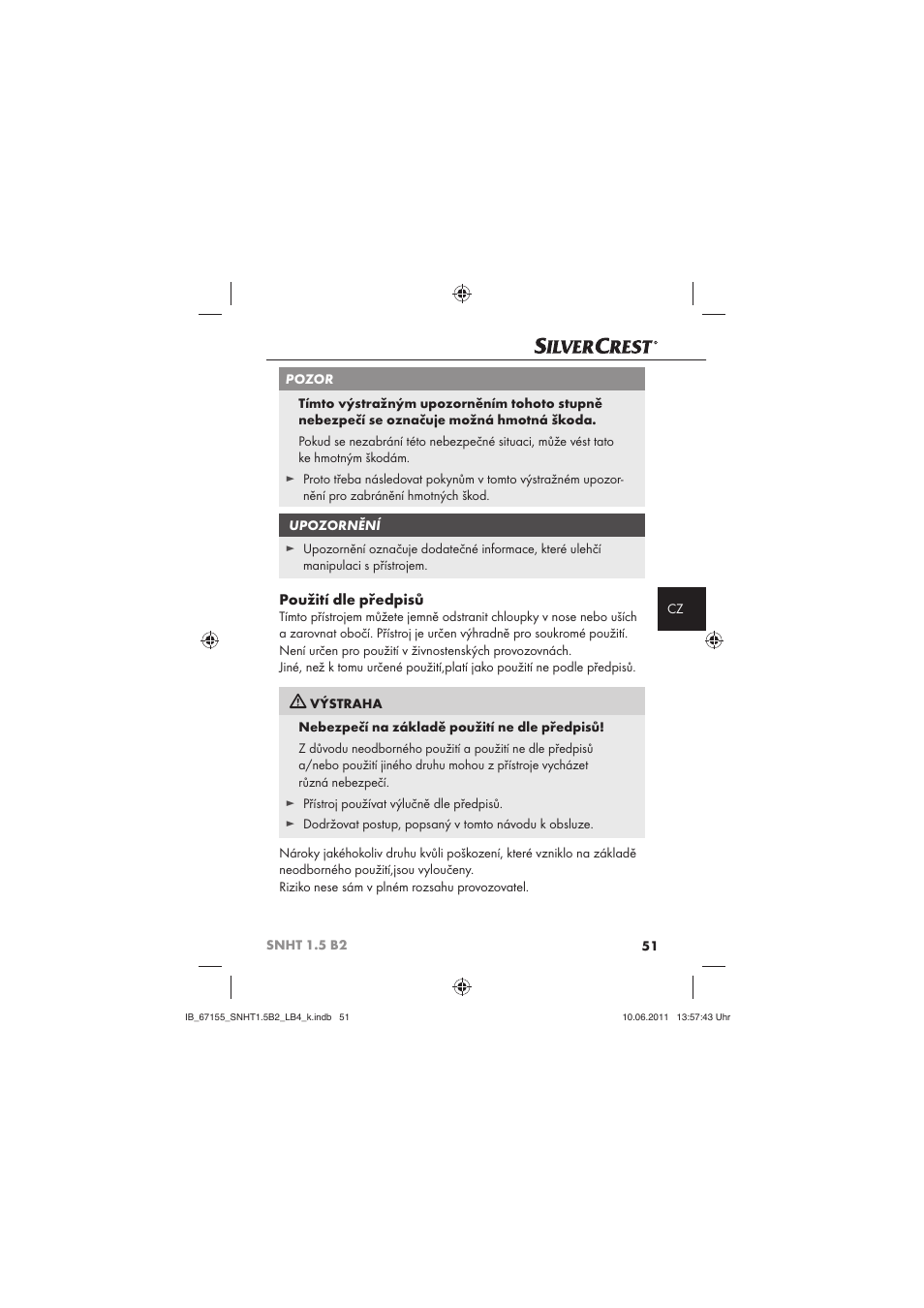 Použití dle předpisů | Silvercrest SNHT 1.5 B2 User Manual | Page 53 / 74
