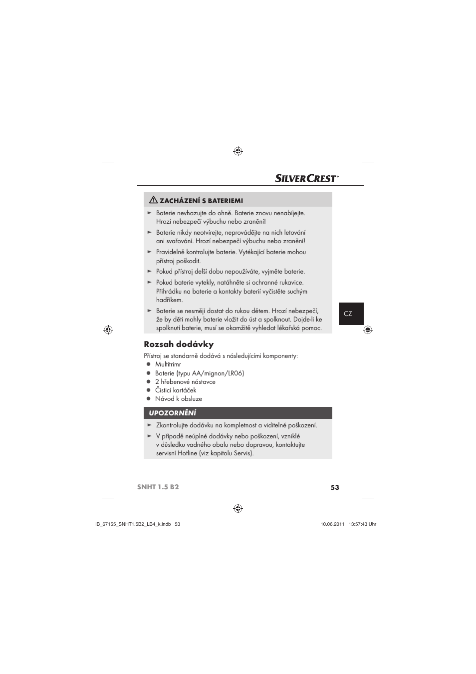 Rozsah dodávky | Silvercrest SNHT 1.5 B2 User Manual | Page 55 / 74