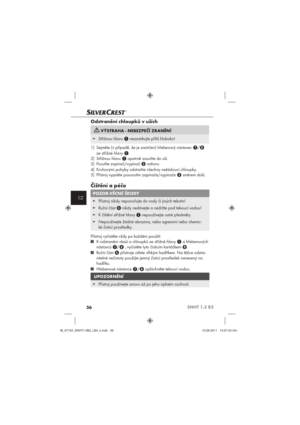 Čištění a péče | Silvercrest SNHT 1.5 B2 User Manual | Page 58 / 74