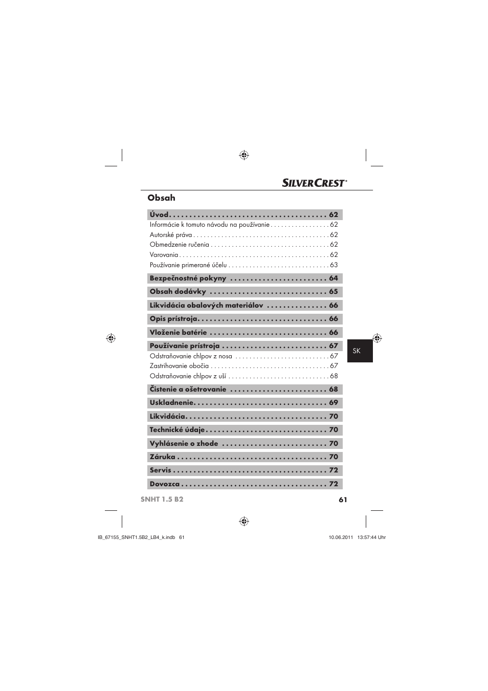 Silvercrest SNHT 1.5 B2 User Manual | Page 63 / 74