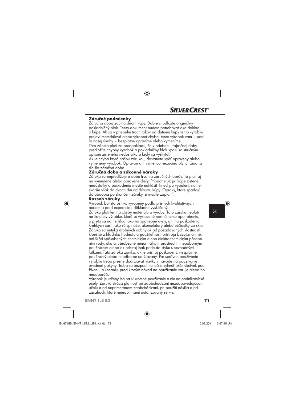 Silvercrest SNHT 1.5 B2 User Manual | Page 73 / 74