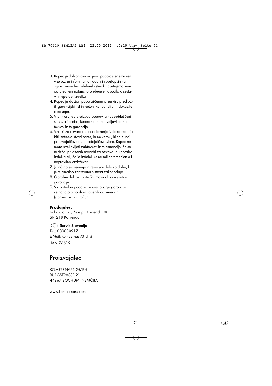 Proizvajalec | Silvercrest SIM 13 A1 User Manual | Page 33 / 57
