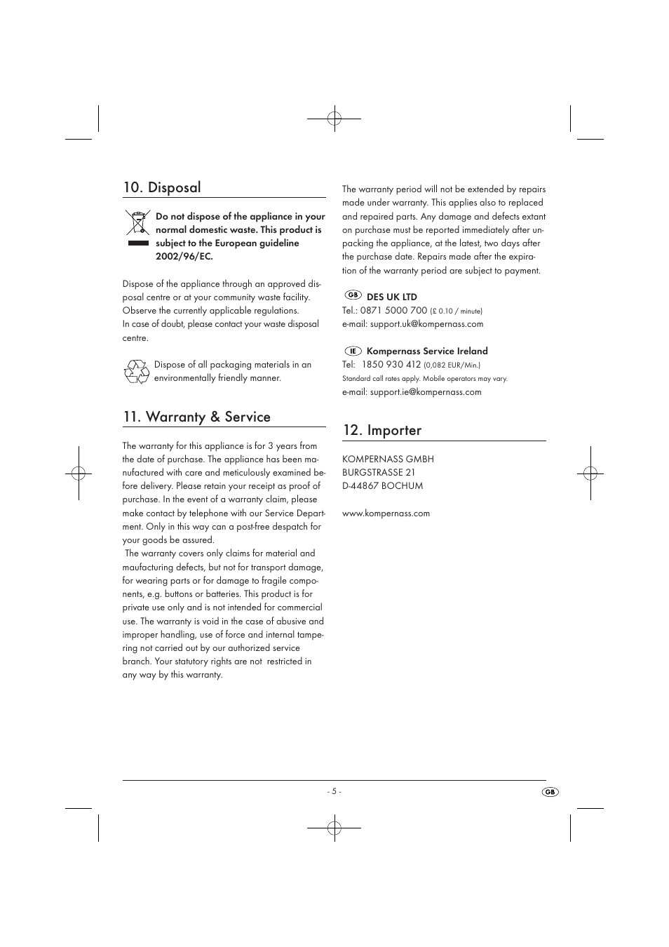 Disposal, Warranty & service, Importer | Silvercrest SEKD 400 A1 User Manual | Page 7 / 28