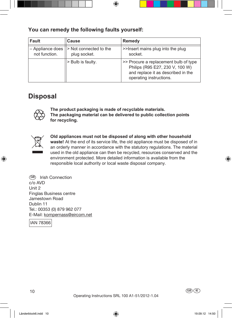 Disposal, Warranty, You can remedy the following faults yourself | Silvercrest SRL 100 A1 User Manual | Page 10 / 16