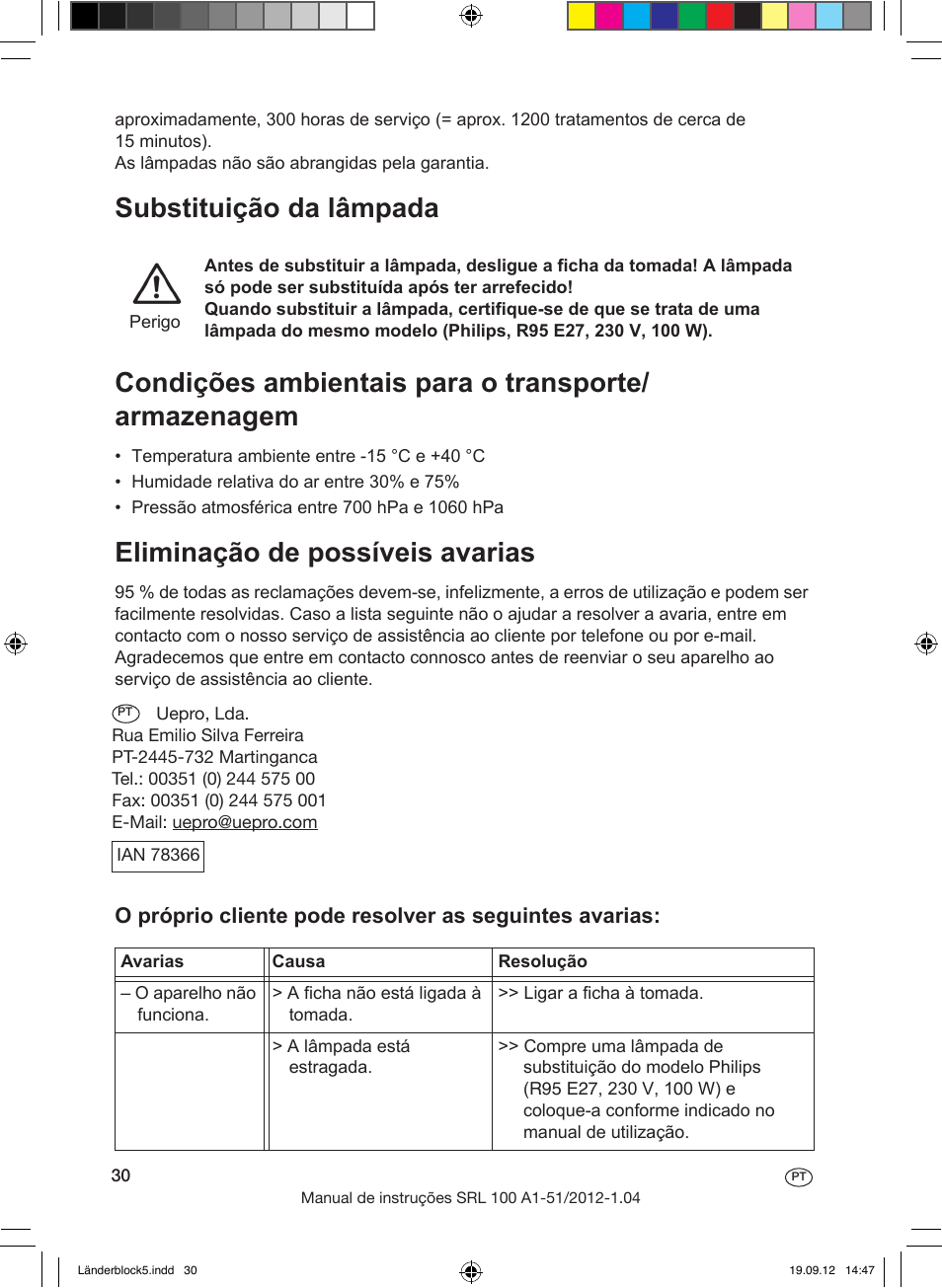 Eliminação de possíveis avarias, Eliminação garantia | Silvercrest SRL 100 A1 User Manual | Page 30 / 56