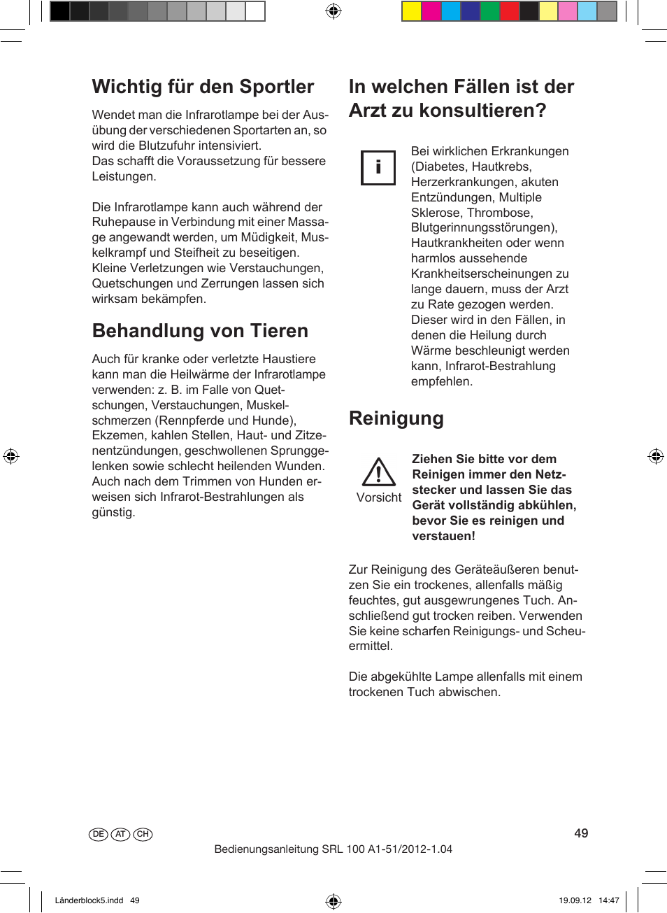 Hier hilft die infrarotlampe, Die pflege ihres äußeren, Wichtig für den sportler | Behandlung von tieren | Silvercrest SRL 100 A1 User Manual | Page 49 / 56