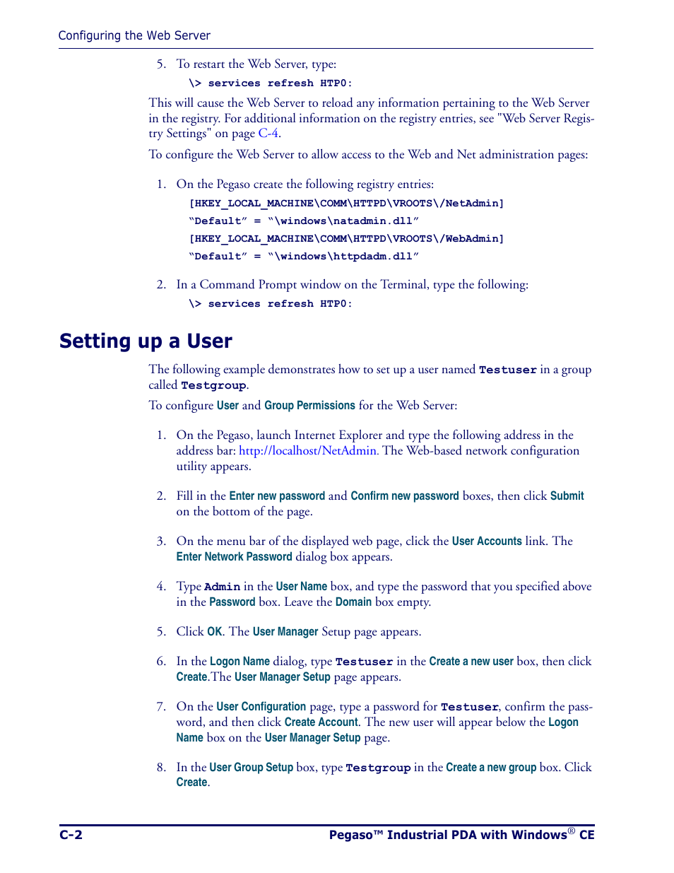 Setting up a user | Datalogic Scanning Pegaso User Manual | Page 100 / 172