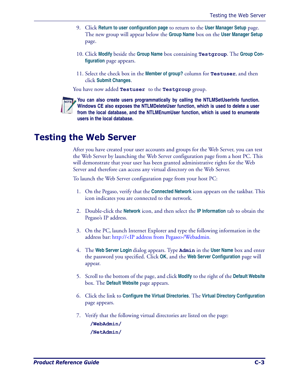 Testing the web server | Datalogic Scanning Pegaso User Manual | Page 101 / 172