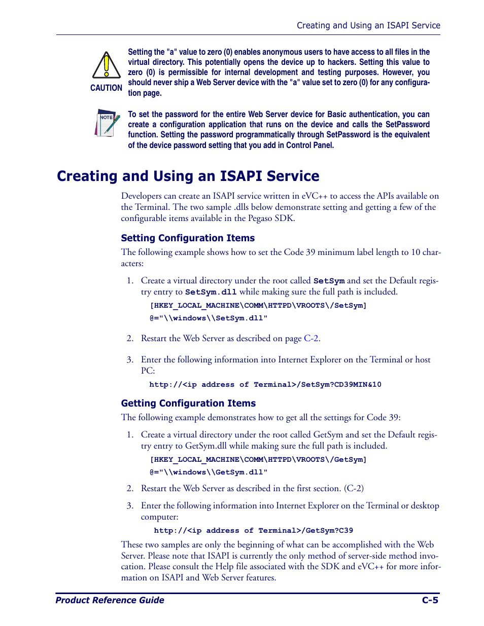 Creating and using an isapi service | Datalogic Scanning Pegaso User Manual | Page 103 / 172