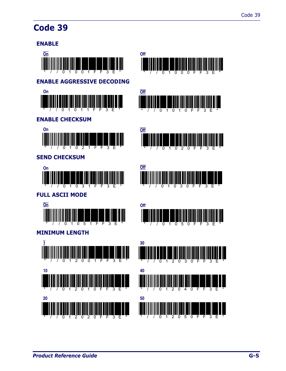 Code 39, Enable, Enable aggressive decoding | Enable checksum, Send checksum, Full ascii mode, Minimum length | Datalogic Scanning Pegaso User Manual | Page 129 / 172