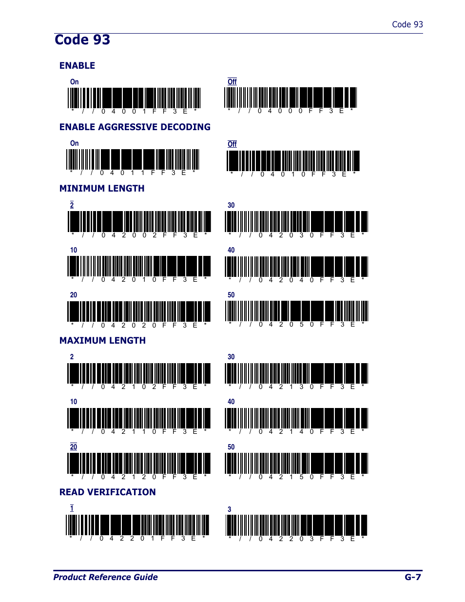 Code 93, Enable, Enable aggressive decoding | Minimum length, Maximum length, Read verification | Datalogic Scanning Pegaso User Manual | Page 131 / 172