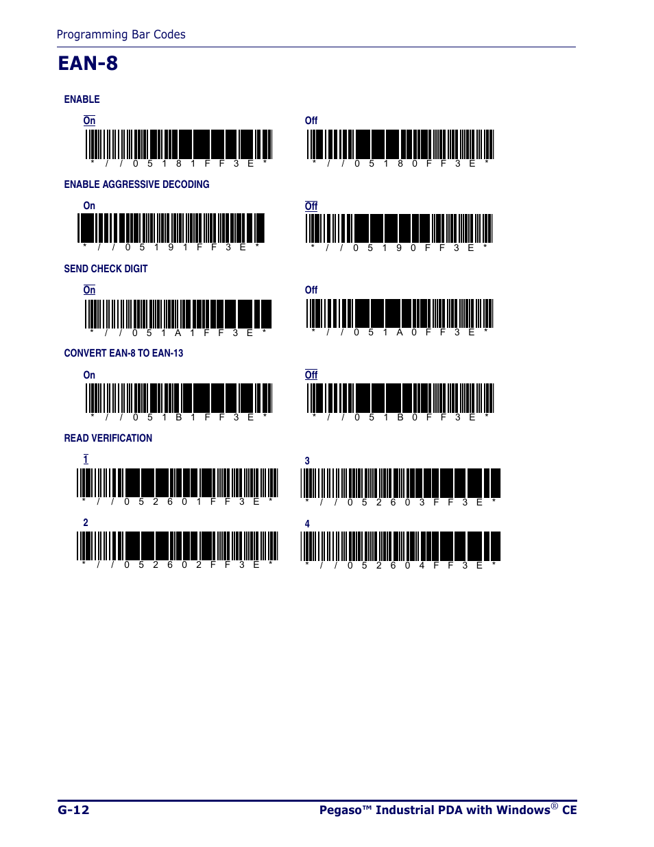 Ean-8, G-12 | Datalogic Scanning Pegaso User Manual | Page 136 / 172