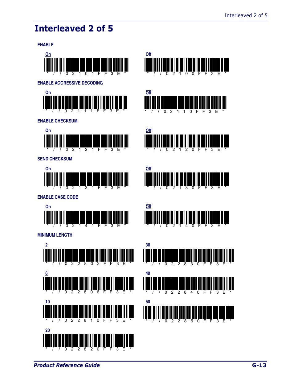 Interleaved 2 of 5, G-13 | Datalogic Scanning Pegaso User Manual | Page 137 / 172