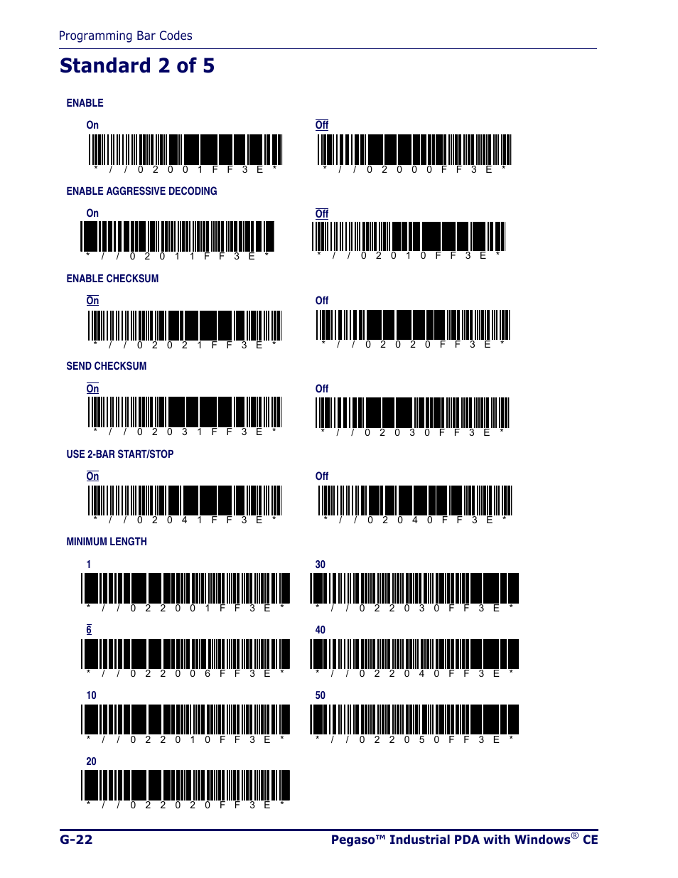 Standard 2 of 5, G-22 | Datalogic Scanning Pegaso User Manual | Page 146 / 172
