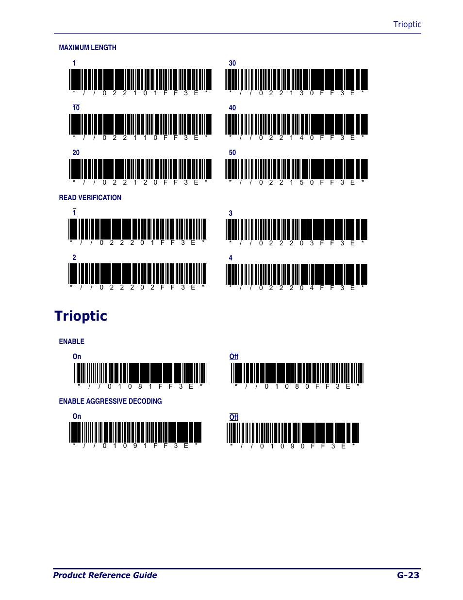 Trioptic, G-23 | Datalogic Scanning Pegaso User Manual | Page 147 / 172