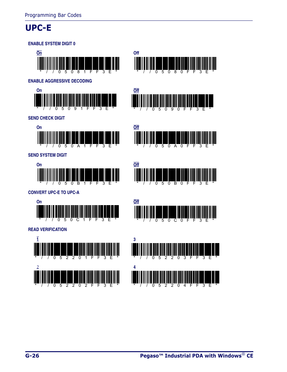 Upc-e, G-26 | Datalogic Scanning Pegaso User Manual | Page 150 / 172