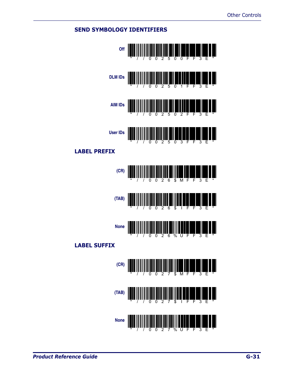 Send symbology identifiers, Label prefix, Label suffix | Datalogic Scanning Pegaso User Manual | Page 155 / 172