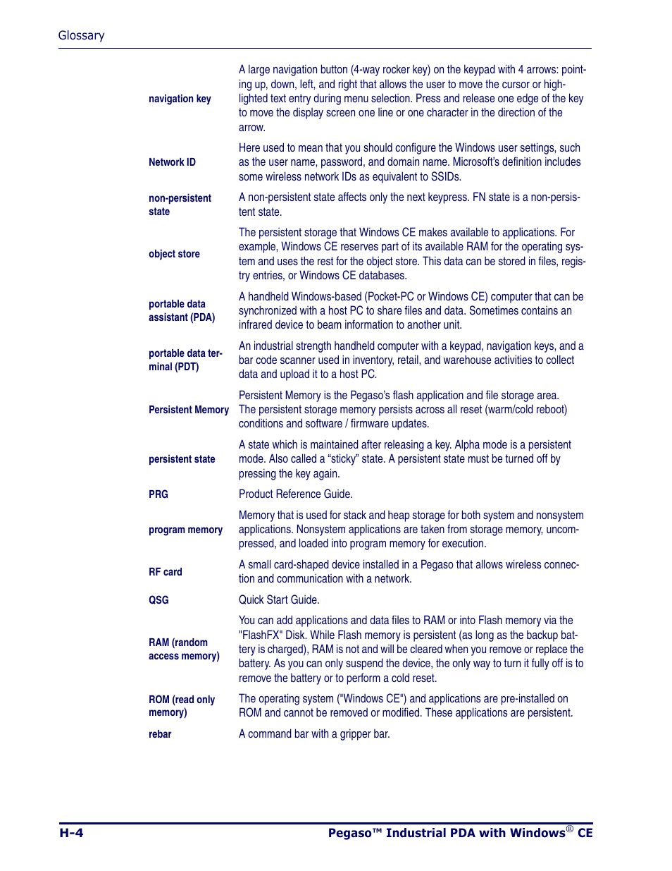 Navigation key | Datalogic Scanning Pegaso User Manual | Page 160 / 172
