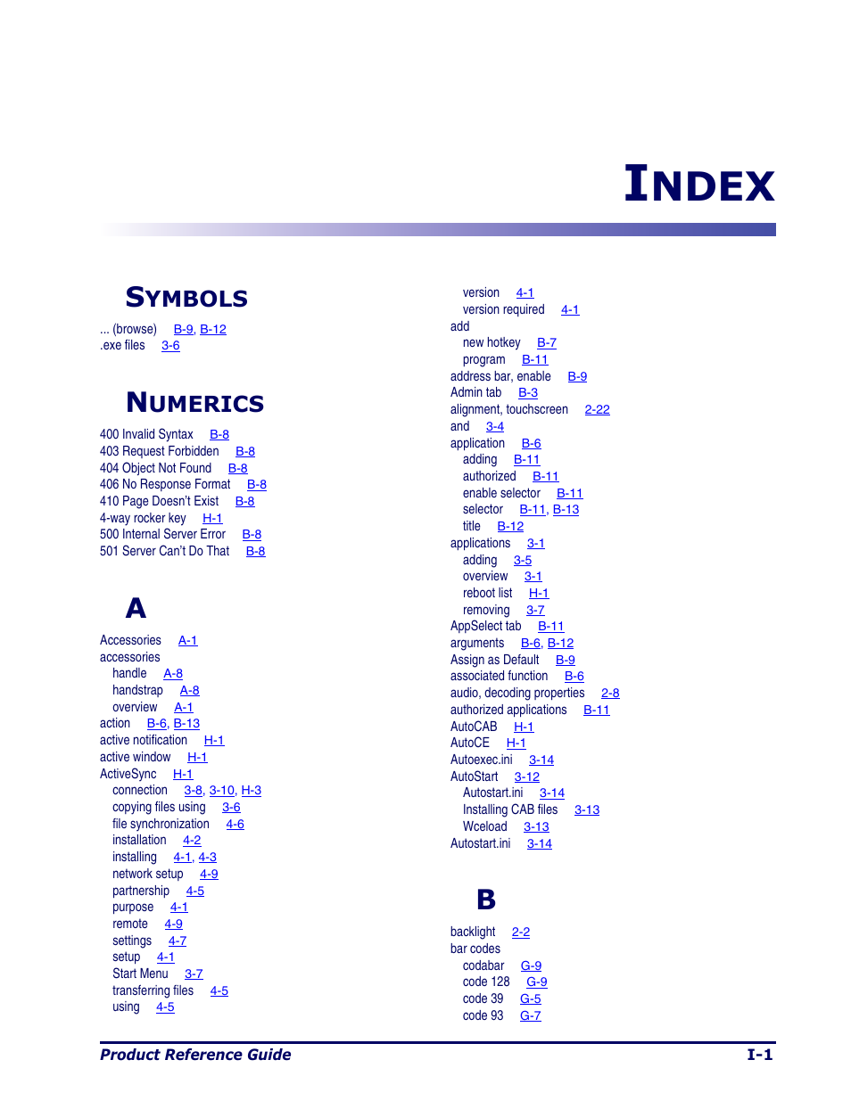 Symbols, Numerics, Ndex | Ymbols, Umerics | Datalogic Scanning Pegaso User Manual | Page 163 / 172