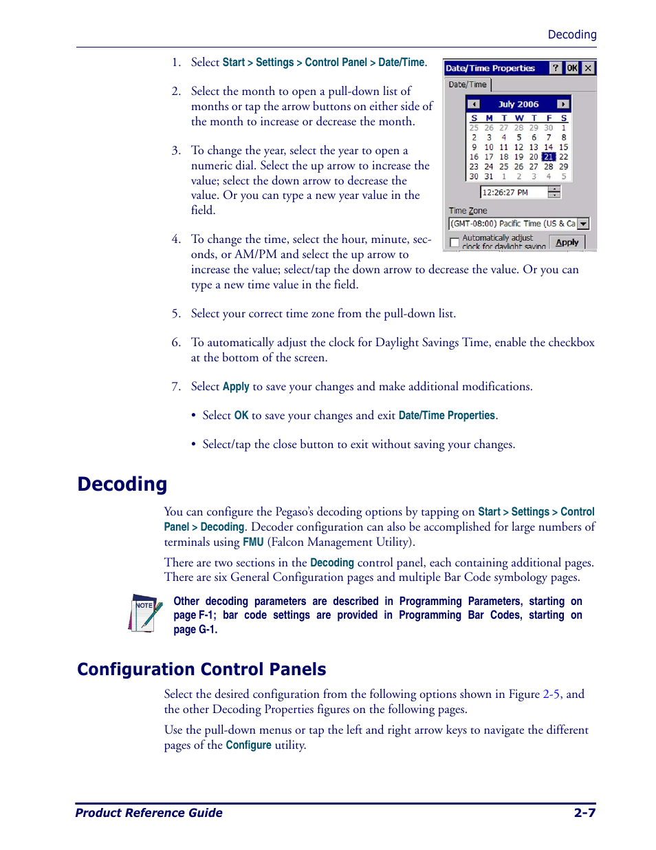 Decoding, Configuration control panels, Decoding -7 | Configuration control panels -7 | Datalogic Scanning Pegaso User Manual | Page 21 / 172