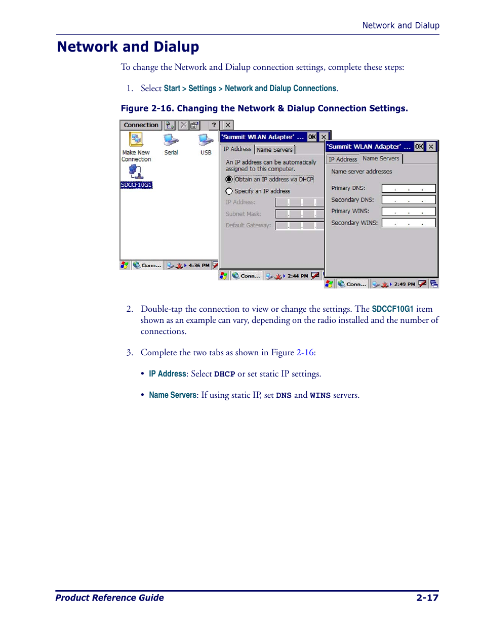 Network and dialup, Network and dialup -17 | Datalogic Scanning Pegaso User Manual | Page 31 / 172