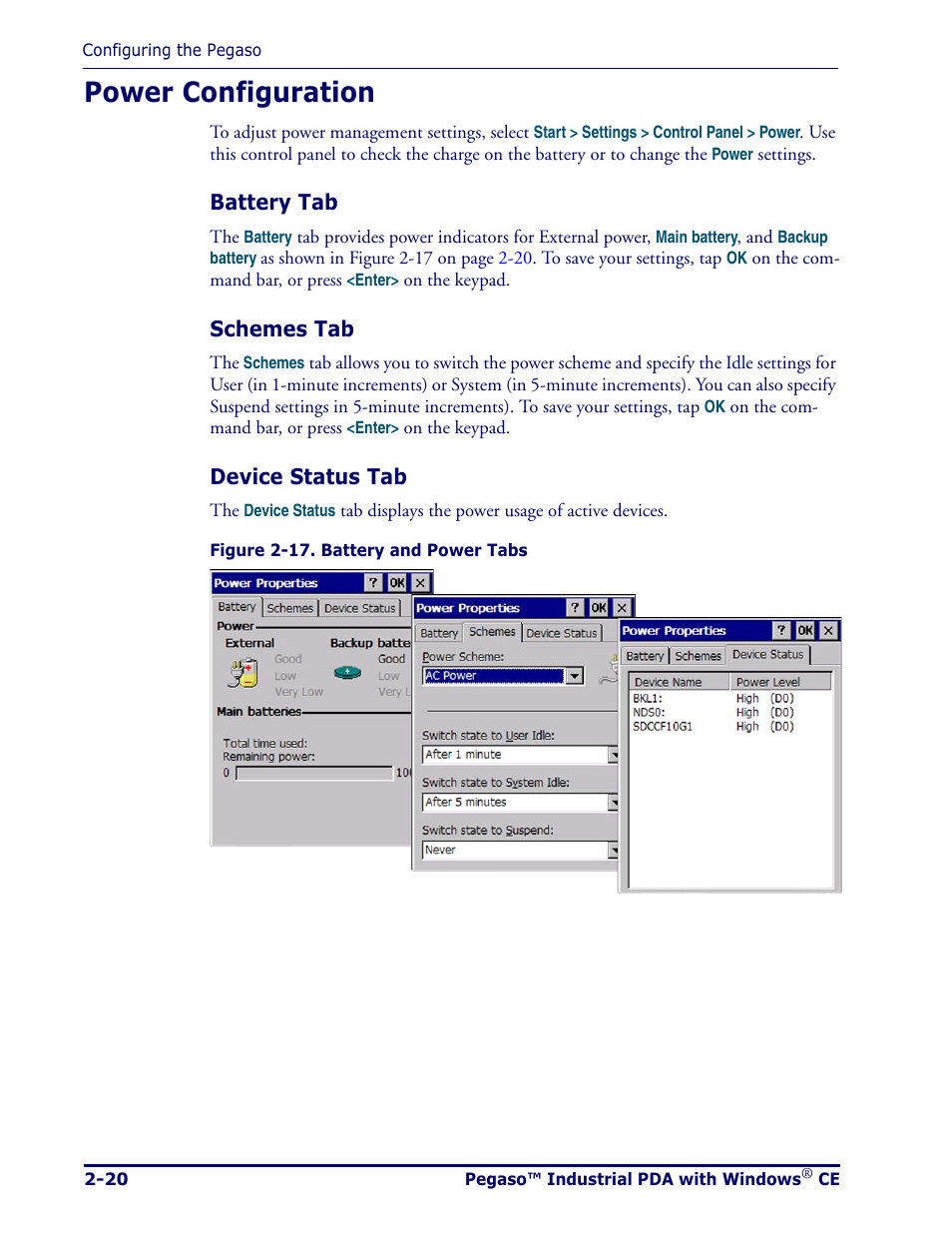 Power configuration, Power configuration -20, Efer to "the battery | For mor | Datalogic Scanning Pegaso User Manual | Page 34 / 172