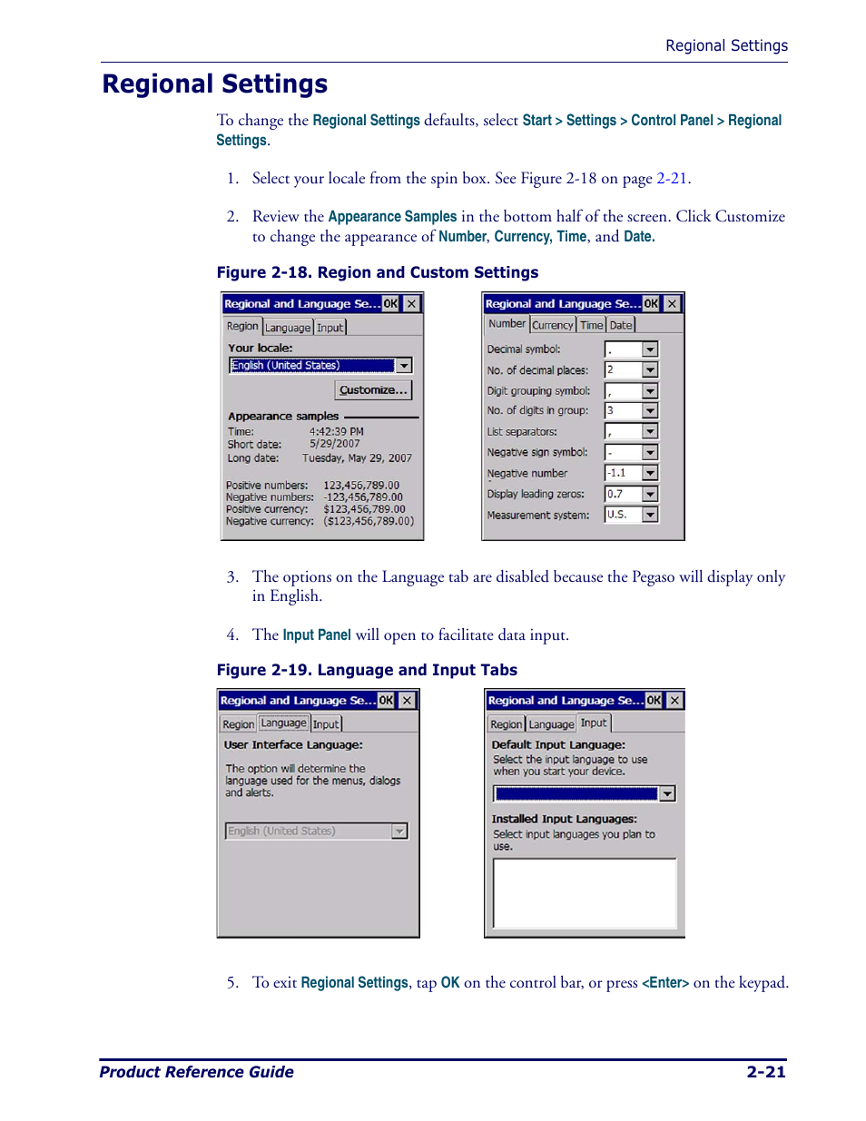 Regional settings, Regional settings -21 | Datalogic Scanning Pegaso User Manual | Page 35 / 172