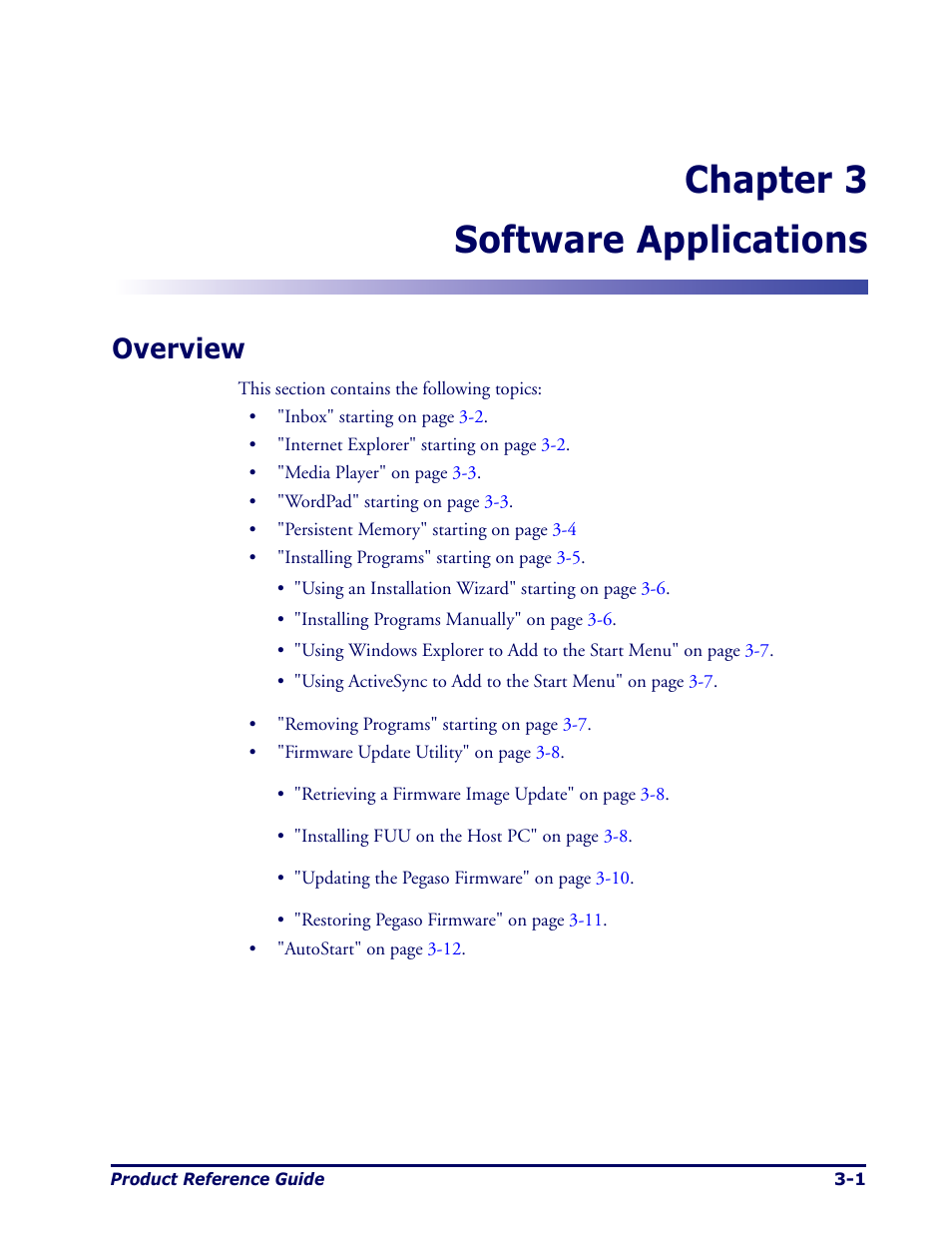 Software applications, Overview, Chapter 3. software applications -1 | Overview -1, Chapter, Software applications", co, Chapter 3 software applications | Datalogic Scanning Pegaso User Manual | Page 47 / 172
