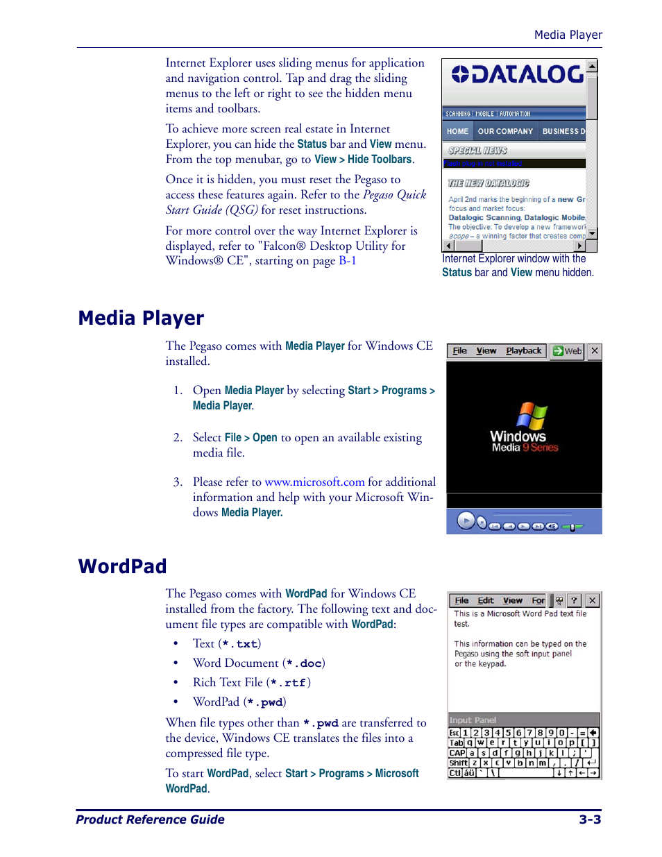 Media player, Wordpad, Media player -3 wordpad -3 | Datalogic Scanning Pegaso User Manual | Page 49 / 172