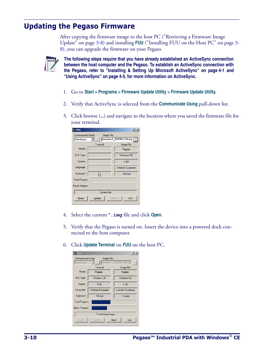 Updating the pegaso firmware, Updating the pegaso firmware -10 | Datalogic Scanning Pegaso User Manual | Page 56 / 172